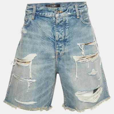 Pre-owned Amiri Blue Denim Distressed Shorts Xl/waist 39