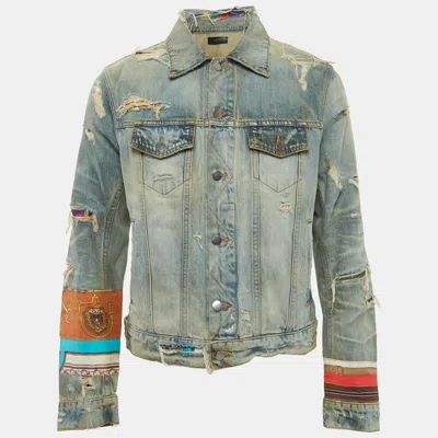 Amiri Blue Denim Patch Scarves Trucker Jacket