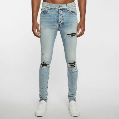 Pre-owned Amiri Blue Distressed Denim Ribbed Skinny Jeans M/waist 33"