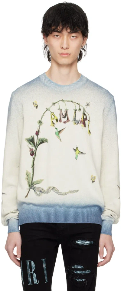 Amiri Blue Embroidered Hummingbird Sweater