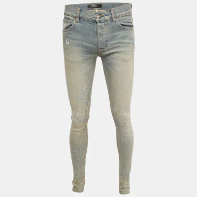 Pre-owned Amiri Blue Faded Distressed Denim Skinny Jeans S/waist 30"