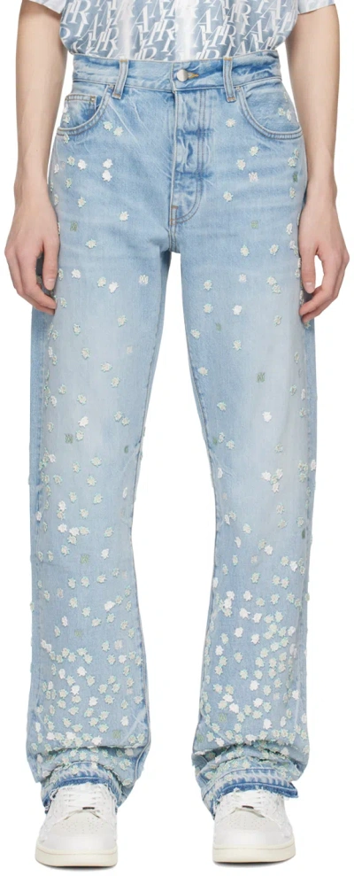 Amiri Blue Floral Jeans In Perfect Indigo