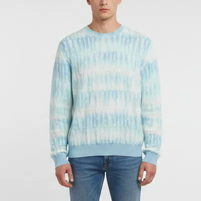 Pre-owned Amiri Blue Gradient All Over Logo Pattern Knit Crewneck Sweater Xl