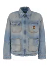 Amiri Blue Jacket With Classic Collar And Logo Patch On Front And Rear In Denim Man In Blue