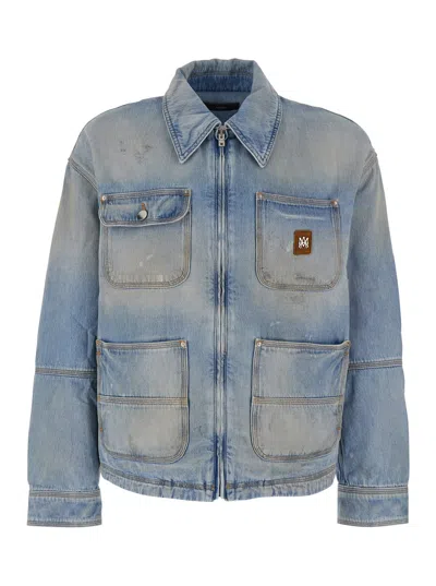 Amiri Blue Jacket With Classic Collar And Logo Patch On Front And Rear In Denim Man