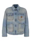 Amiri Blue Jacket With Classic Collar And Logo Patch On Front And Rear In Denim Man In Blue