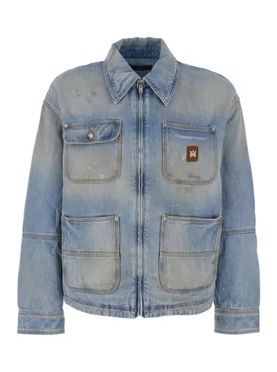 AMIRI AMIRI MEN BLUE JACKET WITH CLASSIC COLLAR AND LOGO PATCH ON FRONT AND REAR IN DENIM MAN