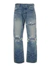 Amiri Blue Jeans With Ripped Details On The Front And Logo Patch On The Rear In Denim Man In Blue