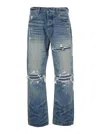Amiri Blue Jeans With Ripped Details On The Front And Logo Patch On The Rear In Denim Man In Blue