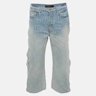 Pre-owned Amiri Blue Logo Jacquard Snap-off Denim Jeans M/waist 34"