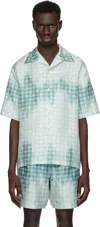 Amiri Geometric Pattern Short Sleeve Satin Top In Marine