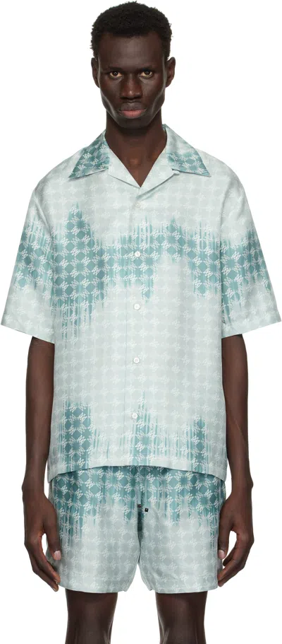 AMIRI BLUE 'MA' QUAD BLEACHED CAMP SHIRT