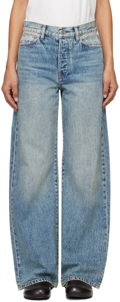 Amiri Blue Ma Quad High Rise Wide Jeans In Classic Mid Indigo