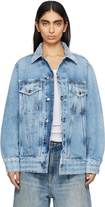 Amiri Blue Ma Quad Jacquard Trucker Denim Jacket In Stone Indigo