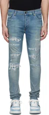 Amiri Blue Ma Quad Repaired Skinny Jeans In True Indigo