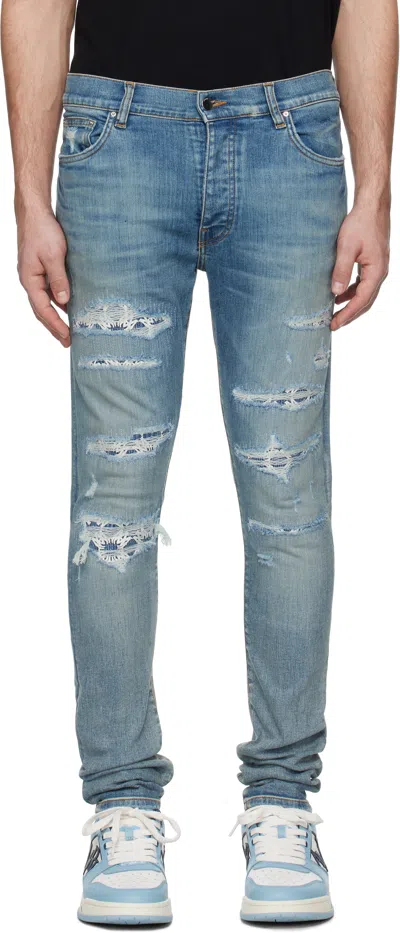 Amiri Blue Ma Quad Repaired Skinny Jeans In True Indigo