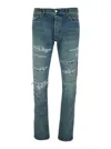 Amiri Light Blue Jeans With Ribbed Details On The Front And Logo Patch On The Rear In Denim Man In Blue