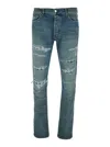 Amiri Light Blue Jeans With Ribbed Details On The Front And Logo Patch On The Rear In Denim Man In Multicolor