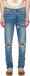 Amiri Mens Dark Indigo Mx1 Distressed Slim-leg Stretch-denim Jeans