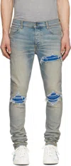 Amiri Mx1 Leather-panelled Distressed Jeans In Blue