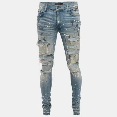Pre-owned Amiri Blue Paint Splatter Print Denim Distressed Jeans M Waist 30"