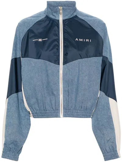 AMIRI BLUE PANELLED DENIM BOMBER JACKET