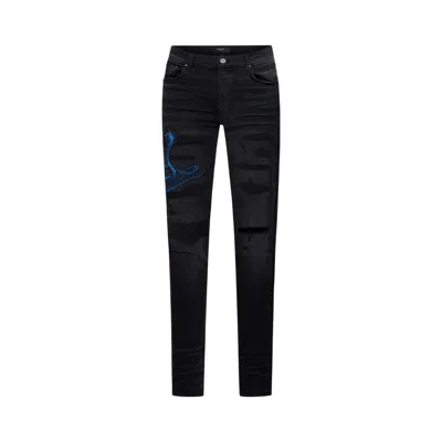 Pre-owned Amiri Blue Poison Archival Distressed Skinny Jeans 'aged Black' | Men's Size 38
