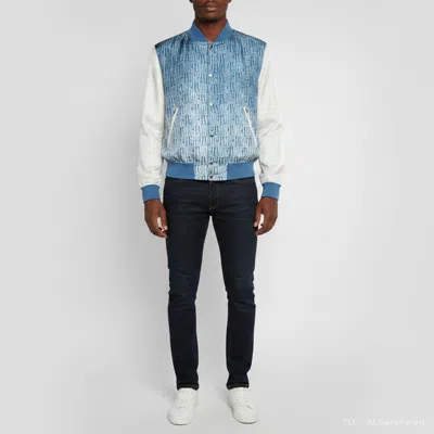 Pre-owned Amiri Blue Printed Silk Long Sleeve Bomber Jacket L