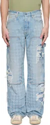 Amiri Mens Faded Indigo Repair Carpenter Monogram Denim Jeans In Blue