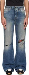 Amiri Blue Slashed Bootcut Jeans In Blue