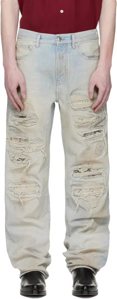 Amiri Blue Snake Thrasher Straight Jeans In Red