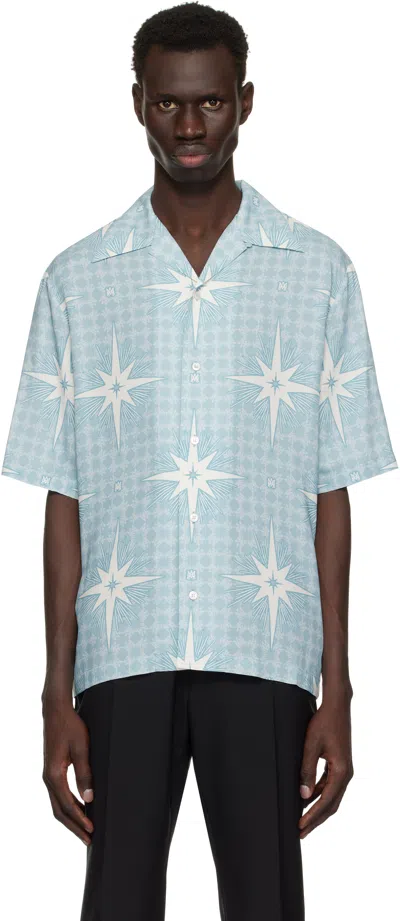 Amiri Blue Starburst Camp Shirt In Dusty Blue