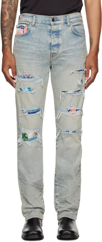 Amiri Ma Quad Gauze Repair Slim Jeans In Gray