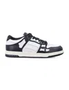 Amiri Skel Top Low White And Black Sneakers With Skeleton Patch In Leather Man In Black
