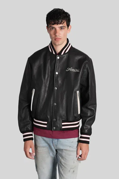 AMIRI BOMBER JACKET IN BLACK LEATHER