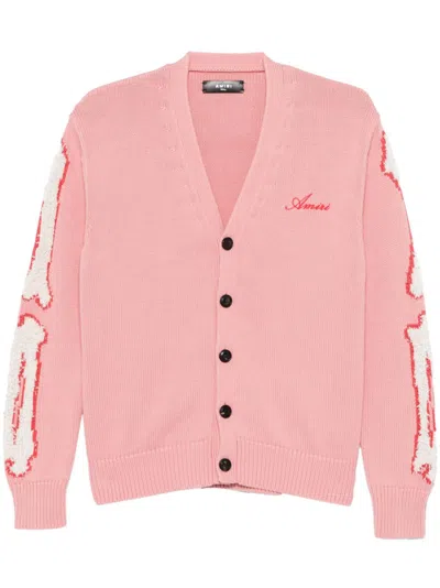 Amiri Bone Appliqué Cardigan In Pink