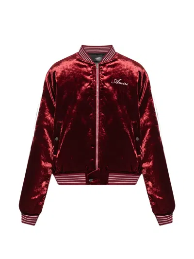 Amiri Mens Red Bones Velvet Bomber Jacket