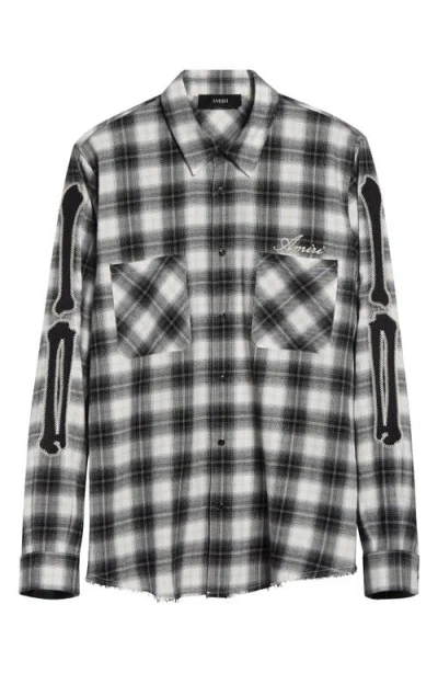 Amiri Mens Black Bones Flannel Cotton Overshirt