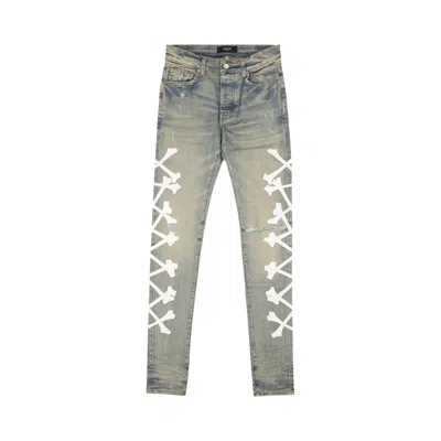 Pre-owned Amiri Bones Appliqué Skinny Jeans 'indigo Blue' | Men's Size 32