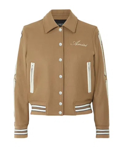 Amiri Bones Appliquéd Wool-blend Twill Bomber Jacket In Brown