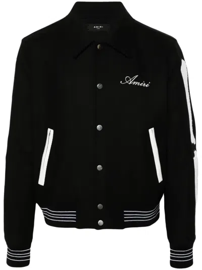 Amiri Bones Wool Varsity Jacket In Black