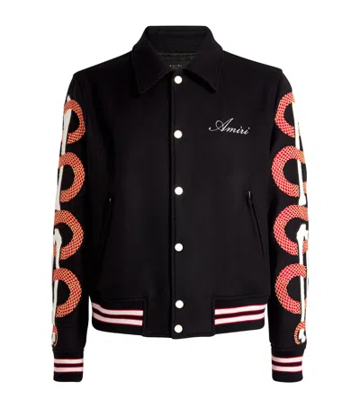 Amiri Mens Black Snake Bones Embroidered Relaxed-fit Wool-blend Felt Jacket