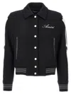 Amiri Bones Appliquéd Leather-trimmed Herringbone Wool-blend Bomber Jacket In White/black