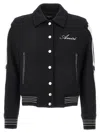 Amiri Bones Appliquéd Leather-trimmed Herringbone Wool-blend Bomber Jacket