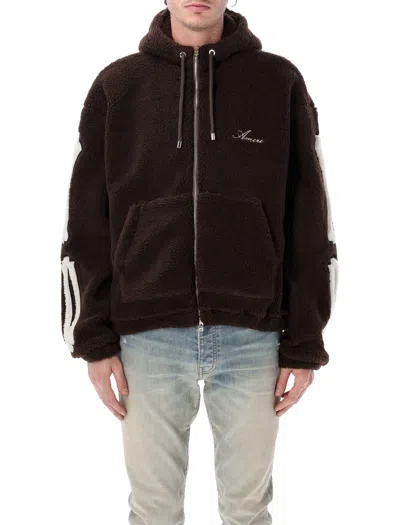 Amiri Bones Fleece Zip Hoodie In Brown