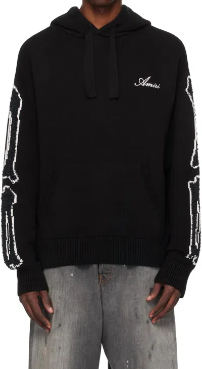 AMIRI BONES LOGO EMBROIDERED KNIT HOODIE IN BLACK