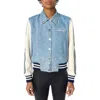 Amiri Bones Mixed Media Varsity Jacket In Blue