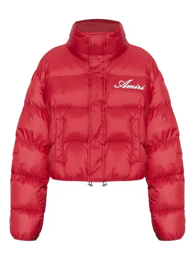 Amiri Red Bones Cropped Down Jacket In Burgundy