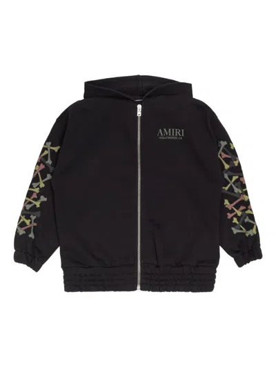 Amiri Kids' Bones Print Zip Hoodie In Black