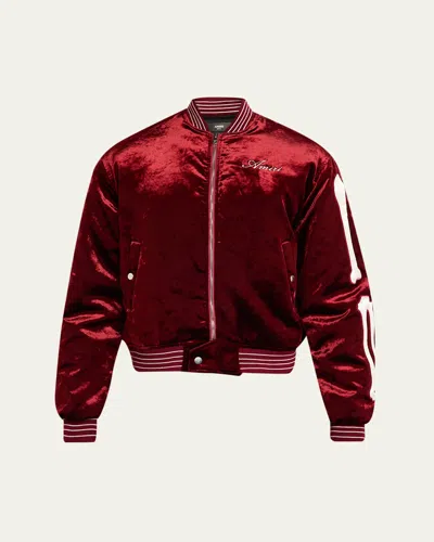 Amiri Mens Red Bones Velvet Bomber Jacket